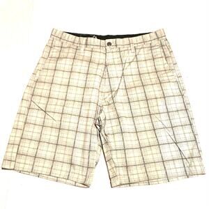 Volcom Plaid Shorts Men’s 32 Cream Gray Skater Streetwear Casual Summer